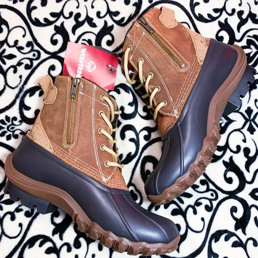 nwt Wolverine Torrent Waterproof Duck Boot Leather Lace Up Boot Tan Brown Cognac